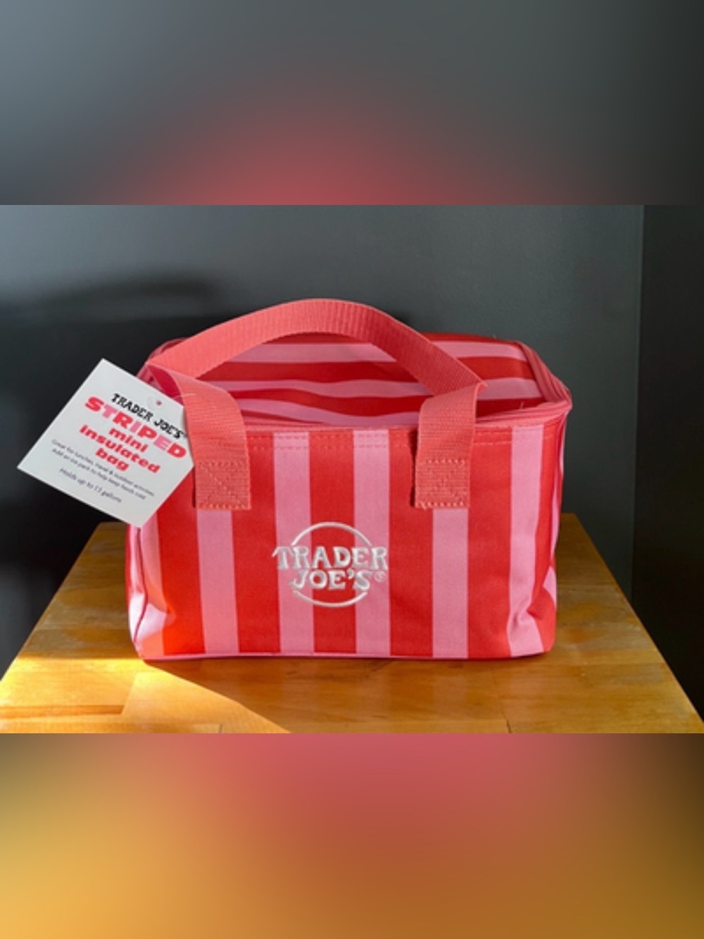 Trader Joe's Pink and Red Striped Mini Insulated Tote (1 of 2)